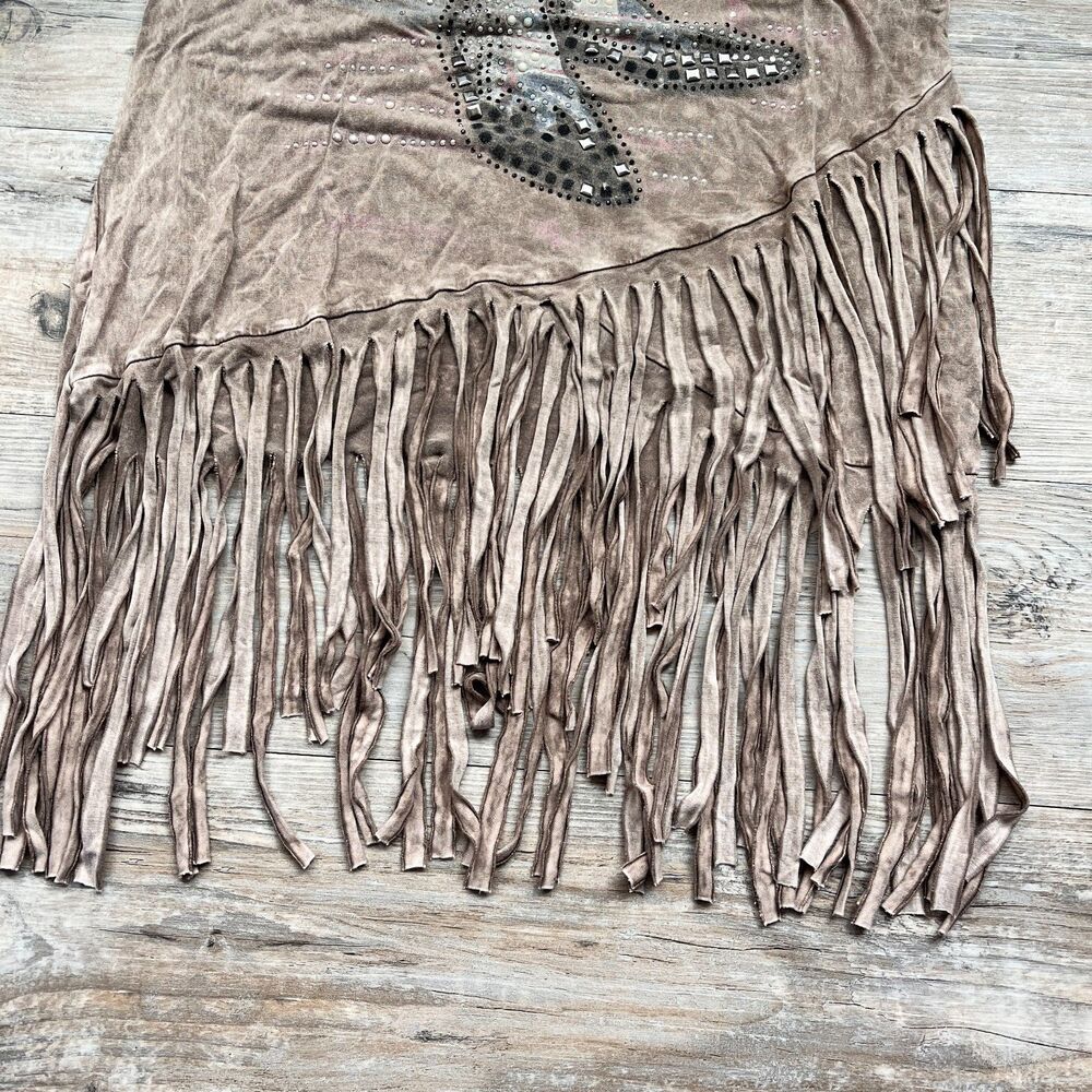 Vocal USA Cowboy Fringe Gem Top Western Rhinestone Boot Graphic Affliction M L - Picture 3 of 10